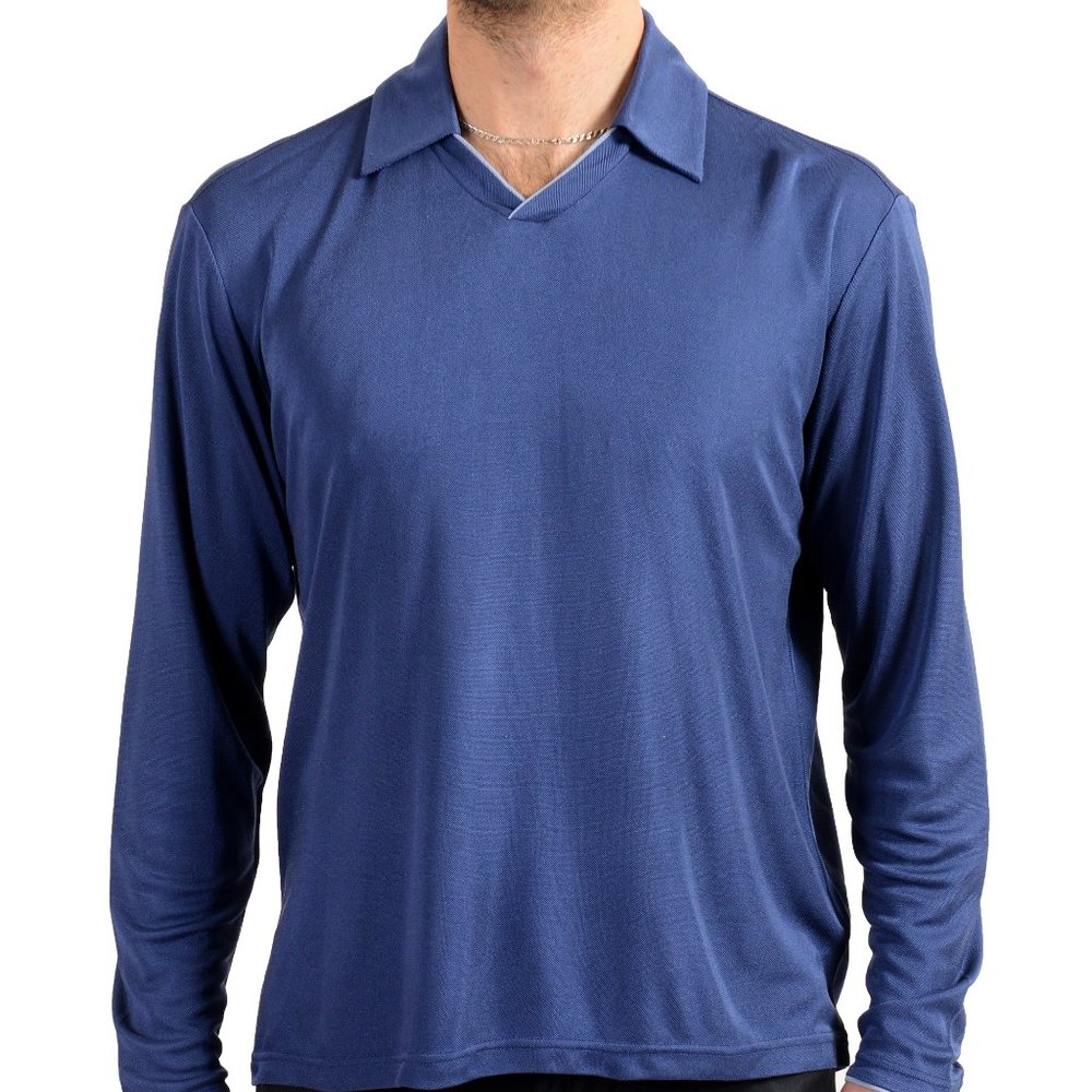 Armani Collezioni Men's Blue 100% Silk Polo Style V-Neck Sweater